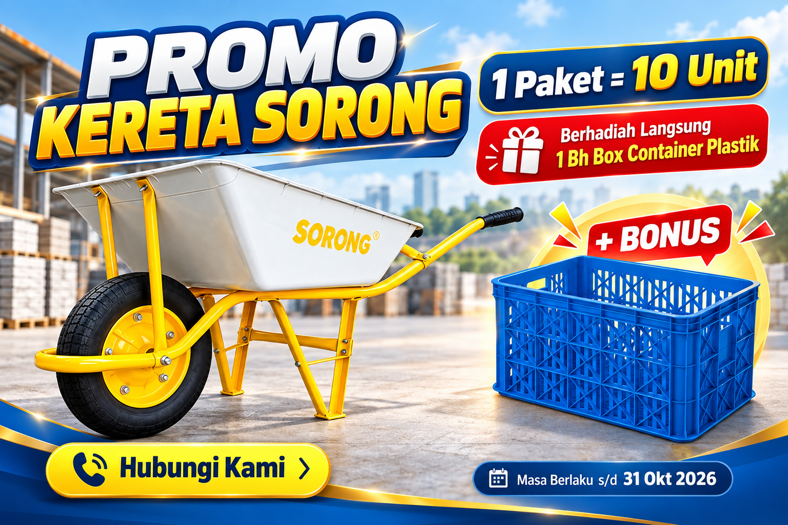 Promo Kereta Sorong - 1 Paket 10 Unit Berhadiah 1 Box Container Plastik